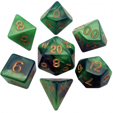 Green/Light Green w/Gold - 10mm Mini Polyhedral Dice Set (7) - MDG
