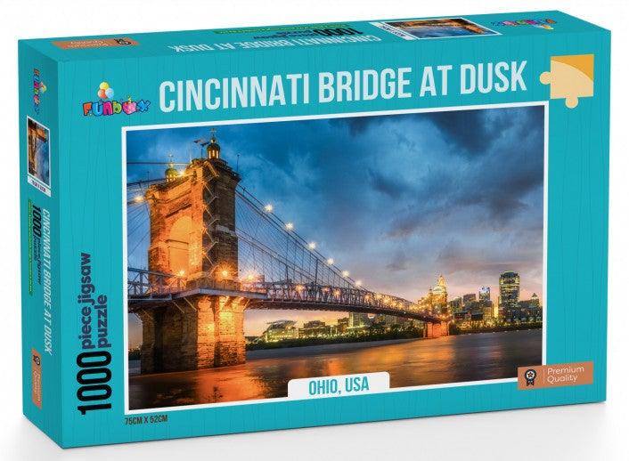 Funbox Cincinnati Bridge at Dusk Ohio USA 1000pc Jigsaw Puzzle - Mega Games Penrith