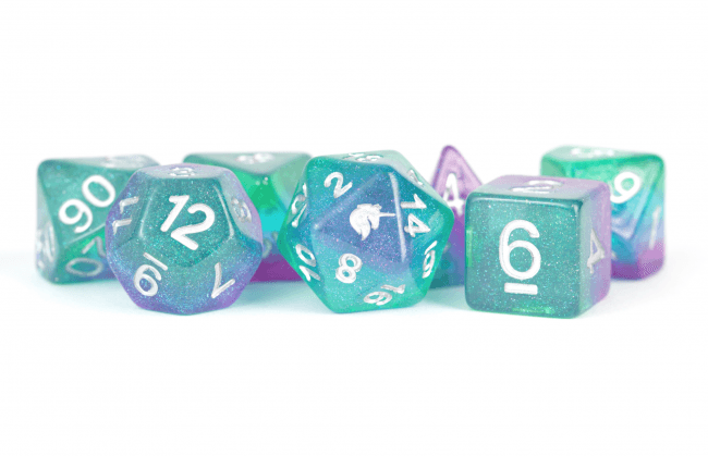 MDG 16mm Resin Polyhedral Dice Set - Unicorn Aurora - Mega Games Penrith