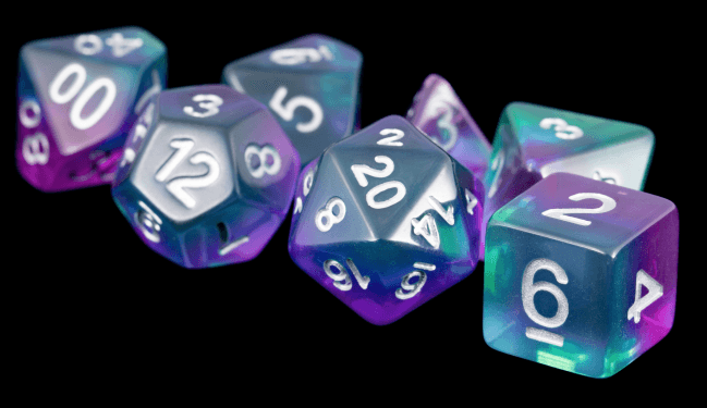 MDG 16mm Resin Polyhedral Dice Set - Blue Aurora - Mega Games Penrith