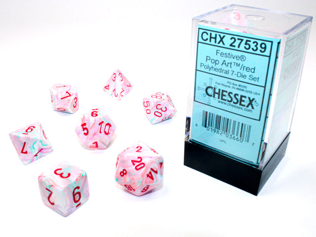 Festive Pop Art w/Red - Polyhedral Dice Set (7) - Chessex