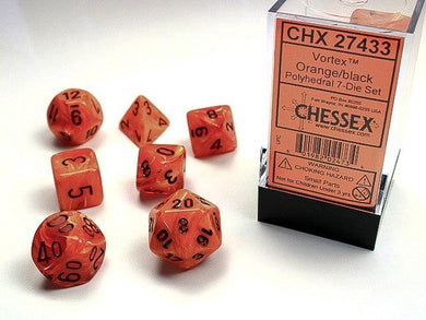 Chessex Polyhedral Set - Vortex Orange /  Black - Mega Games Penrith