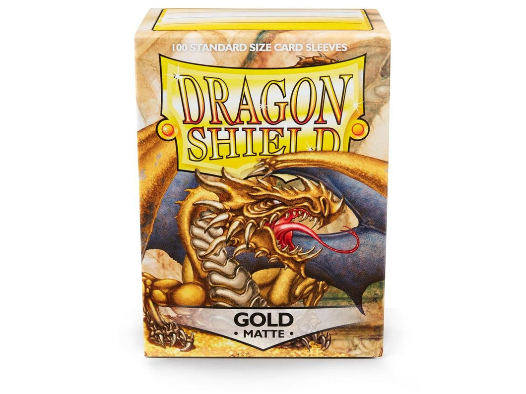 Dragon Shield Standard Size, Box 100, Matte Sleeves - Gold - Mega Games Penrith