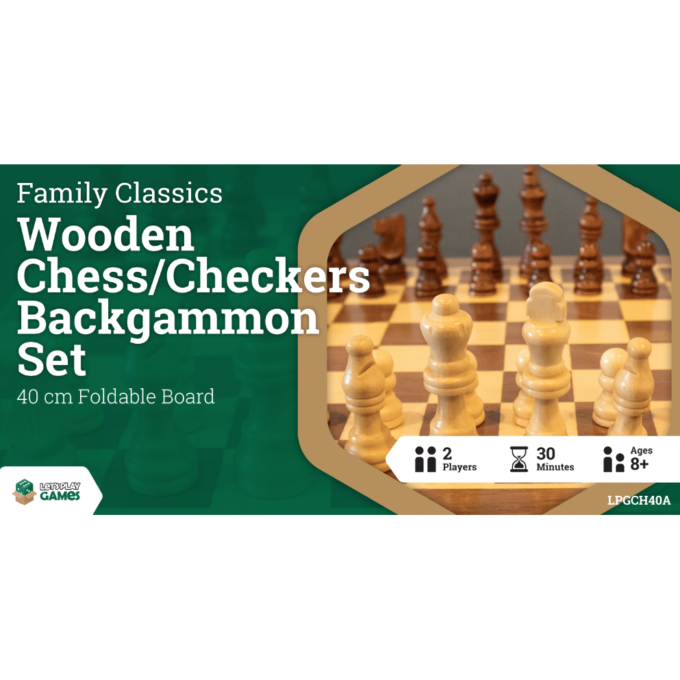 Family Classics Wooden Folding Chess/Checkers/Backgammon Set 40cm - Mega Games Penrith
