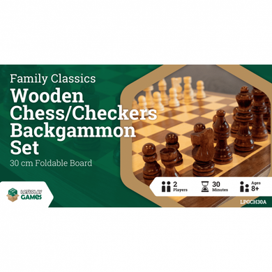 Family Classics Wooden Folding Chess/Checkers/Backgammon Set 30cm - Mega Games Penrith