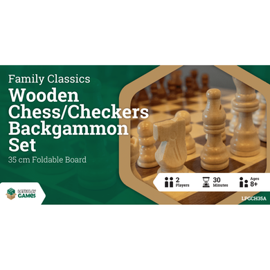 Family Classics Wooden Folding Chess/Checkers/Backgammon Set 35cm - Mega Games Penrith