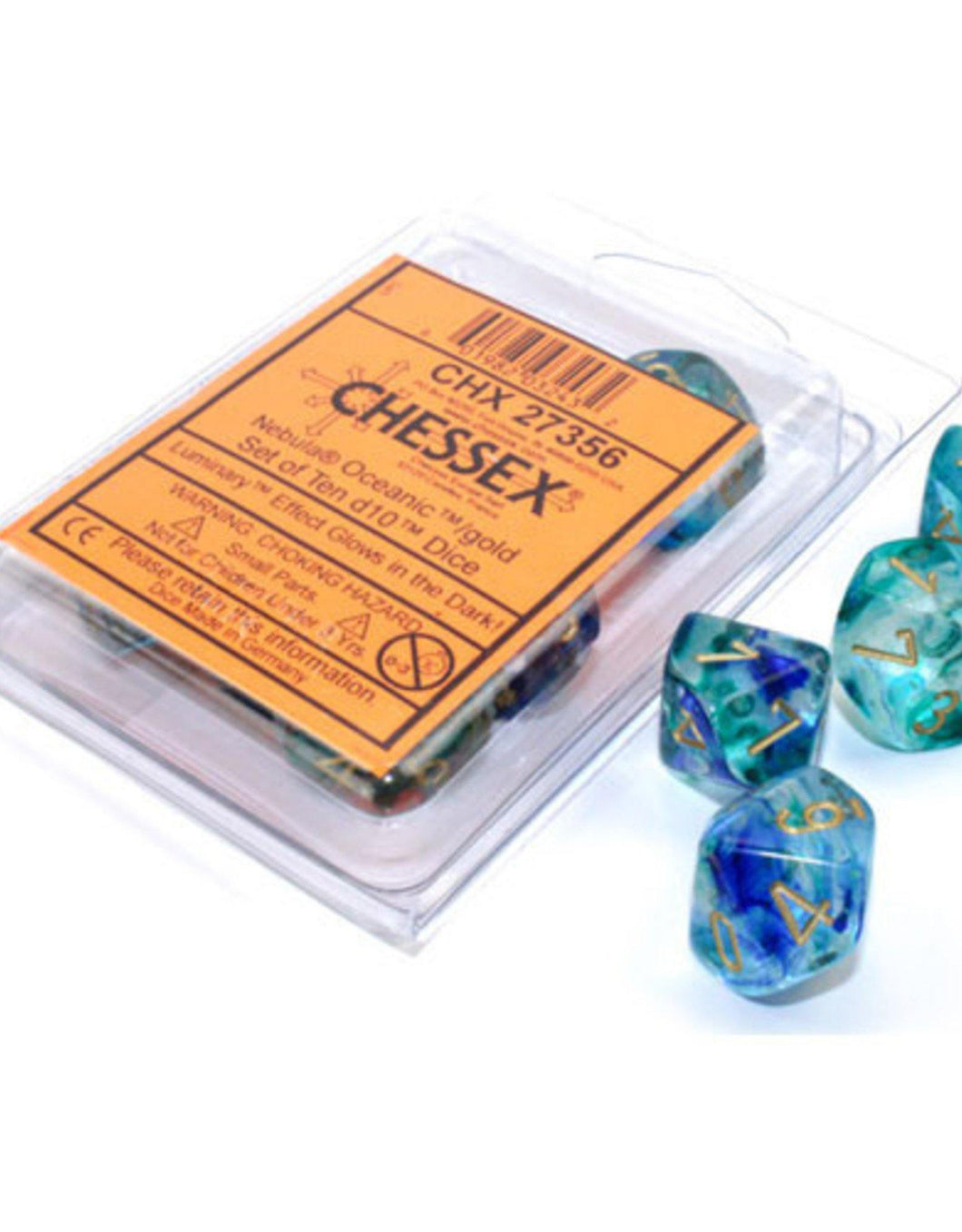 Chessex Nebula Oceanic/Gold Set of 10 Luminary D10 Dice - Mega Games Penrith