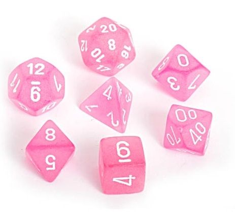 Frosted Pink w/White - Polyhedral Dice Set (7) - Chessex