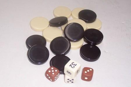 Backgammon Pieces suit 15inch Board, Black & White Resin - Mega Games Penrith