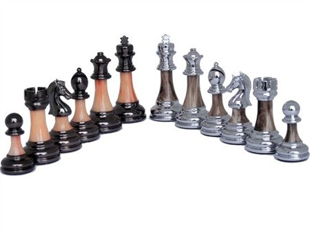 Dal Rossi Chess Set - Walnut Chess Box 20in w/compartments & Metal/Marble Pcs