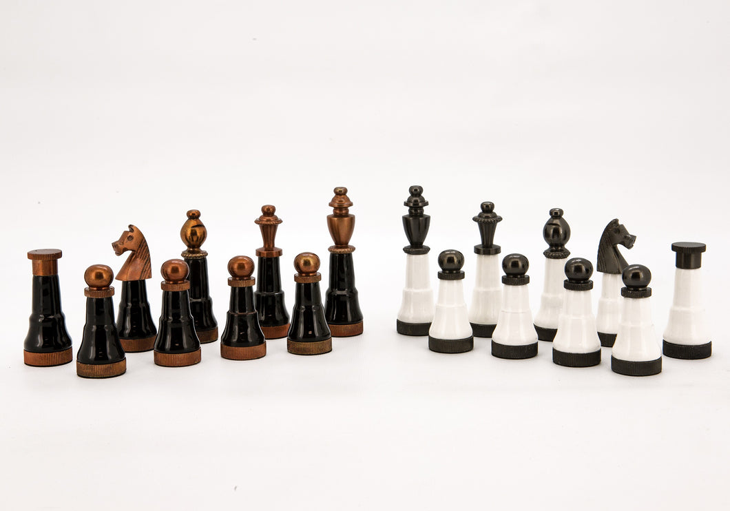 Dal Rossi Chess Set - Palisander/Maple 50cm Board & Black/White Copper and Gunmetal Tops Pcss