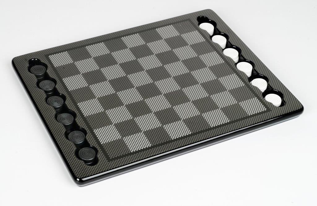 Dal Rossi Carbon Fibre Checkers Set 30cm - Mega Games Penrith